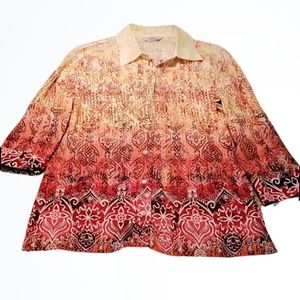 Alia Pink Gold White Ombre Moroccan Moment Button Down Shirt Size 6 NWT
